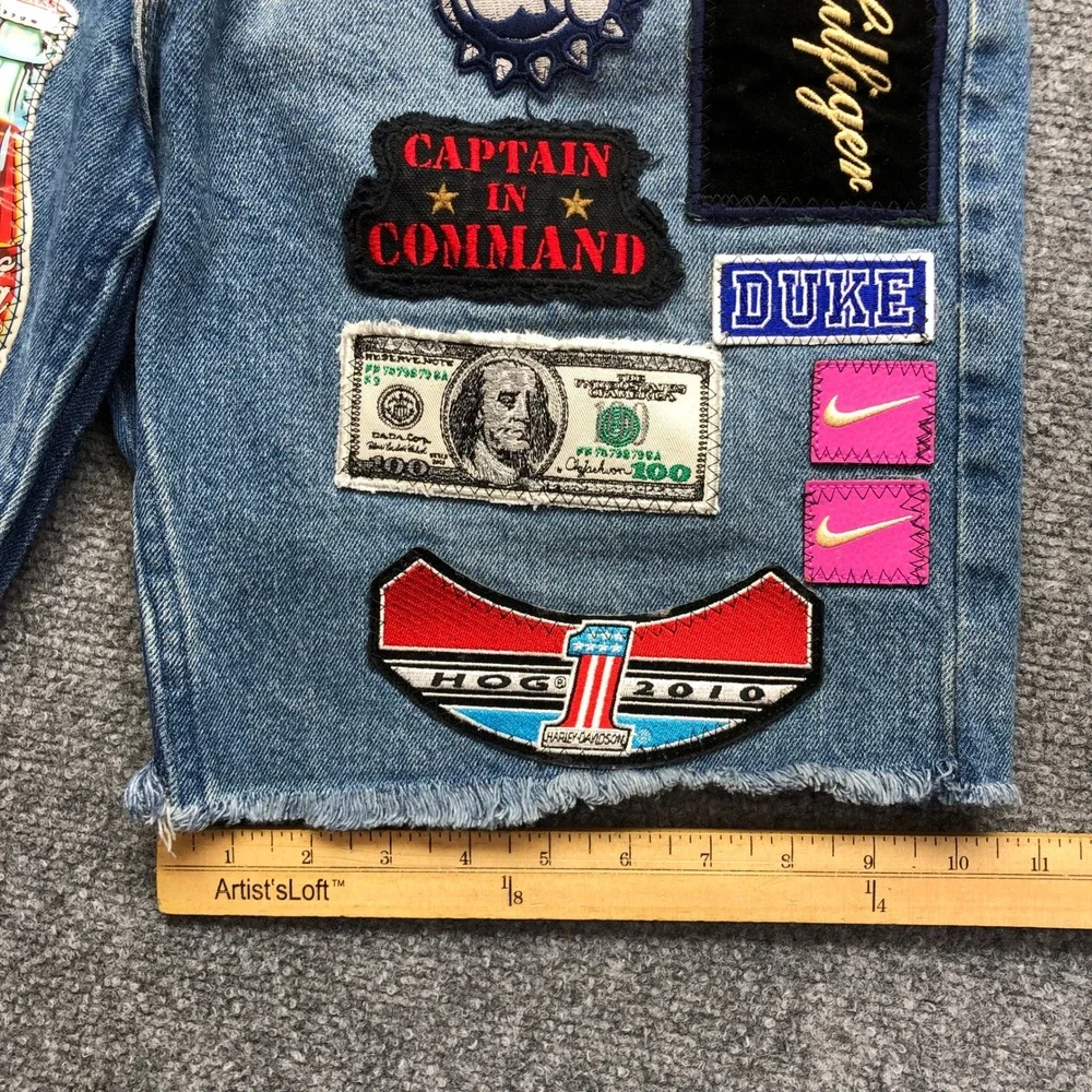 Mens Custom Vintage Patchwork Denim Shorts Light Wash Relaxed Fit Size 32